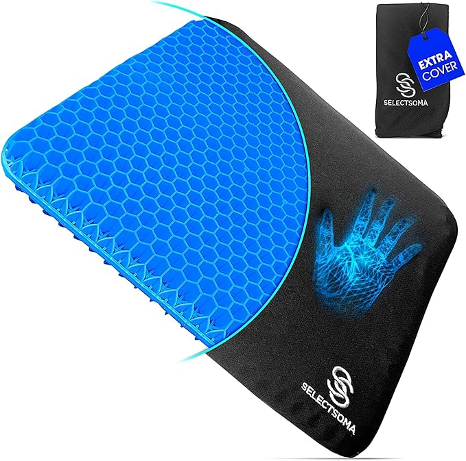 SelectSoma Gel Seat Cushion for Long Sitting, Pressure Relief for Sciatica, Tailbone, Coccyx & Back Pain, Office Chair, Wheelchair, Car & Truck – Standard Size Blue Gel