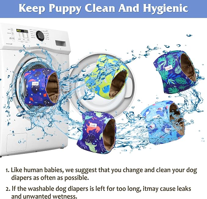 5 Pack Dog Diapers Male Reusable, Premium Belly Bands for Dogs, High Absorbing Male Dog Pee Wraps for Doggie in Incontinence or Excitable Urination Dinosaur XS