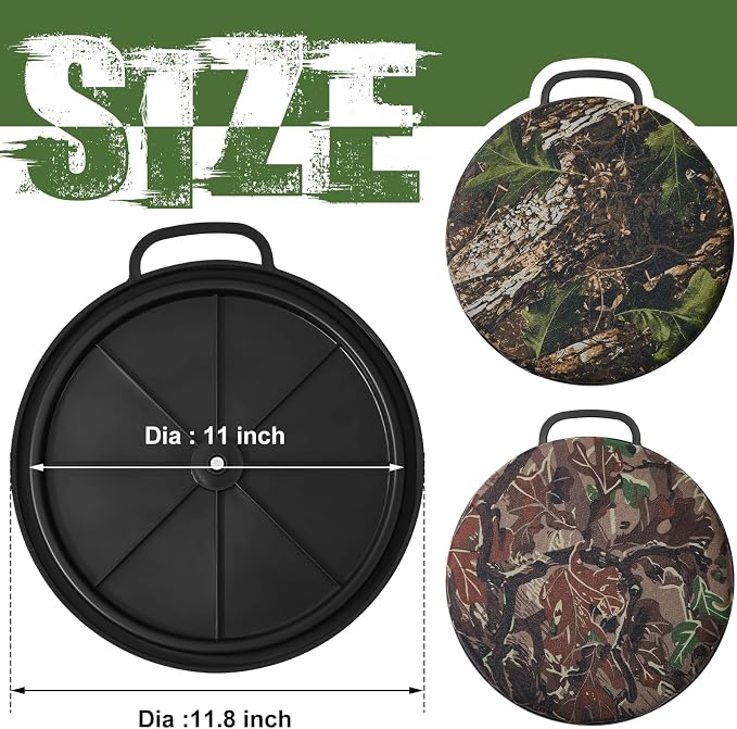 2 Pcs 5 Gallon Bucket Seats 360 Degree Swivel Bucket Seat Cushion Camouflage Ice Fishing Cushion Waterproof Cover for Hunting Fishing Gardening Camping