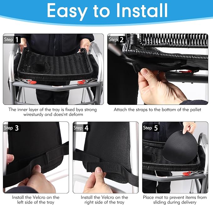Handwoven Rattan Walker Tray for Folding Walker, Tray for Walker for Seniors Detachable with Cup Holder,Walker Accessories for Elderly,Tray Table Fits Most Standard Walkers (Black)