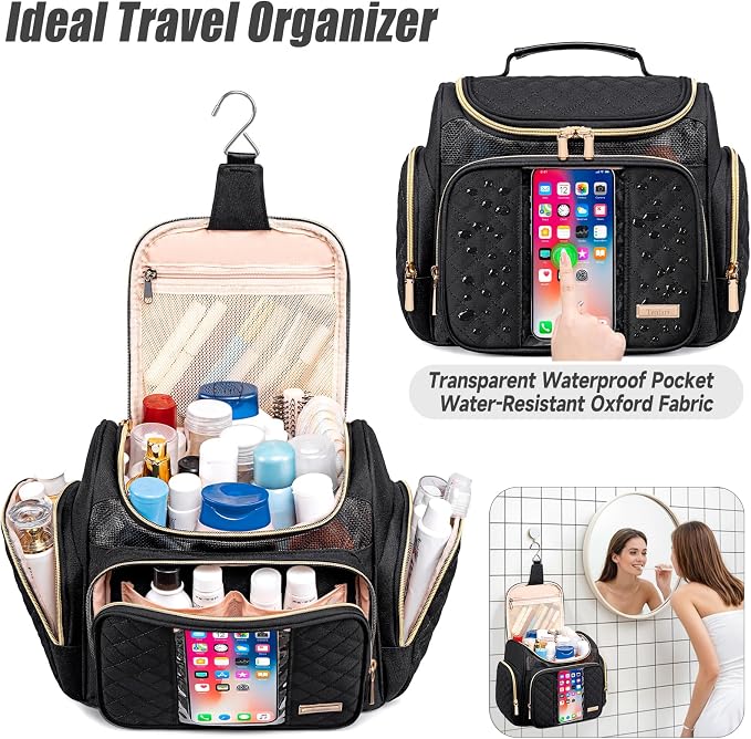 Tealari Large Toiletry Bag for Women Men,Bathroom Bag,Water Resistant Shower Bag,Makeup Bag,Portable Shower Caddy for College Dorm,Hanging Travel Toiletry Bag with Transparent Waterproof Phone Pocket