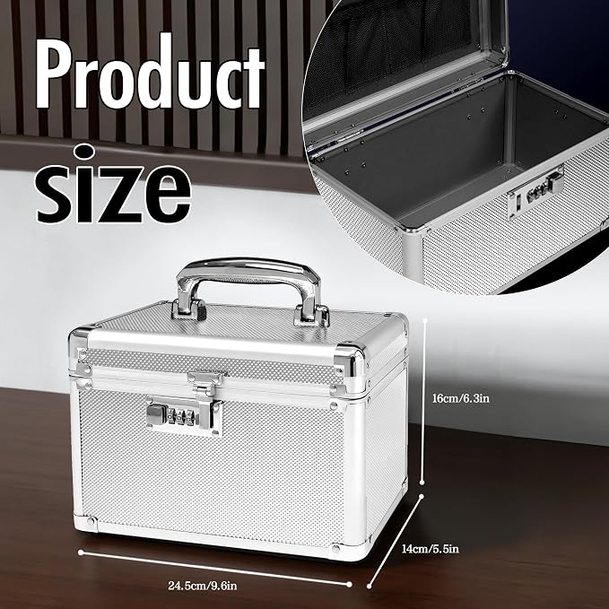 Silver Medication Combination Lock Boxes with Code for Personal Items, Medicine Lockbox for Documents 9.76 x 6.02 x 7.48 Inches Colorful Small