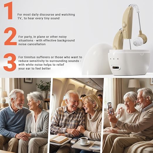 OTC Hearing Aids Rechargeable BY4U Hearing Amplifiers with 16-Channel Digital Noise Cancellation Volume Control Invisible Wireless Comfortable,Discreet Design for Seniors &Adults with Hearing Loss