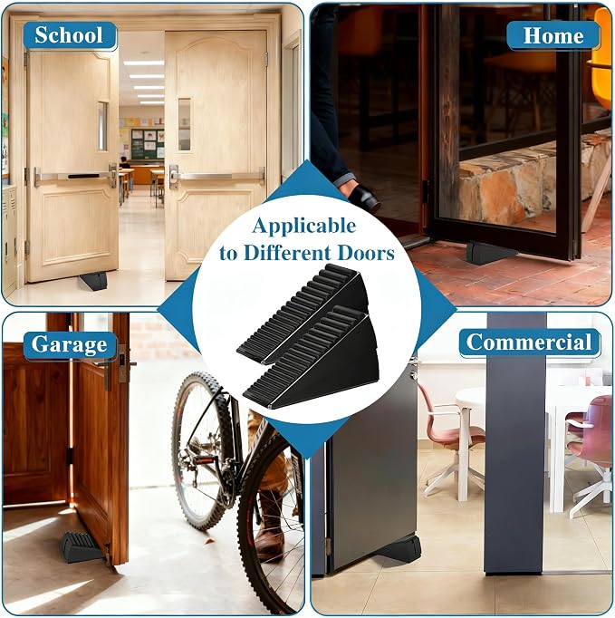 Optish Heavy Duty Door Stopper, Adjustable Spring Large Stopper, 3 Inches High Tall Wedge Stoppers for Bottom of Door, Door Stop Suits Wood, Carpet, Tiles, Home, Heavy Door, Black