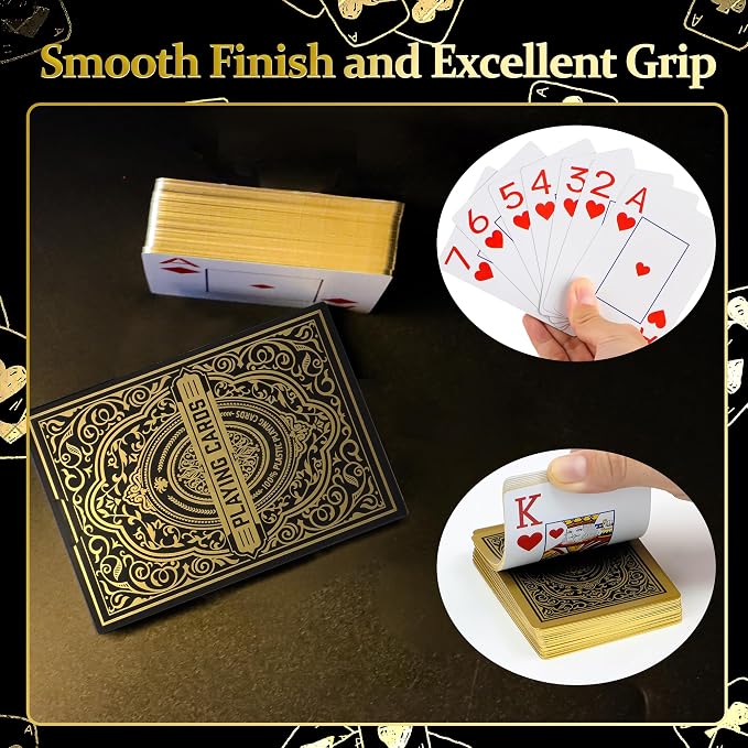 Plastic Playing Cards Waterproof Cards, Deck of Cards, Large Print Playing Cards for Adults Seniors, Premium Poker Card for Blackjack, Euchre, Canasta, Go Fish Card Games (Gold)