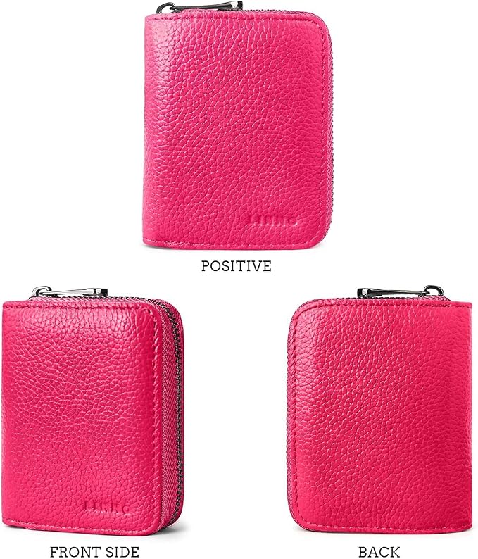 Linno RFID 20 Slots Credit Card Holder Genuine Leather Small Wallet for Women or Men with Zipper