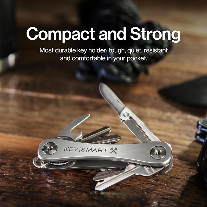 KeySmart Rugged Keychain Multitool Key Holder, Up to 14 Keys | Key Organizer for EDC. Expandable, Durable Build, Reduces Key Chain Bulk & Jingle, Pocket Clip & Bottle Opener Included