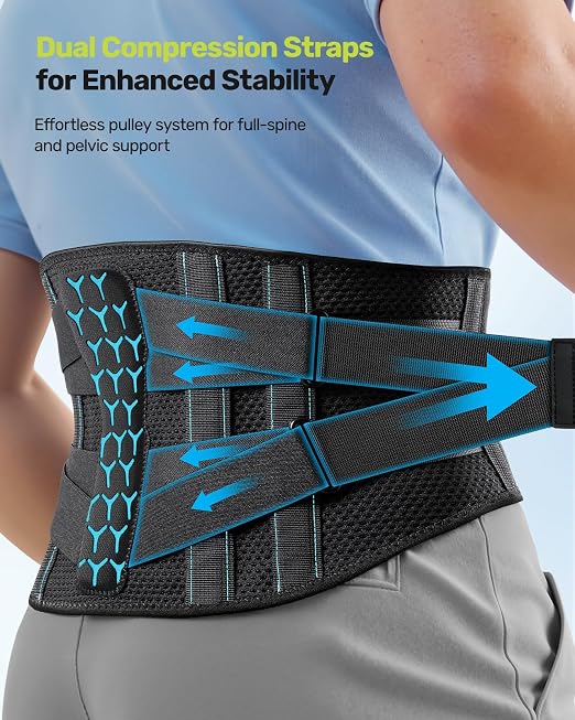 Rakiie Back Brace for Lower Back Pain Relief for Women Men, Back Support Belt with 7 Stays for Lifting at Work, Breathable Soft Lumbar Support with 3D Support Removable Pad for Herniated Disc, Sciatica, Size XXL (Waist: 51.2"-62.9")
