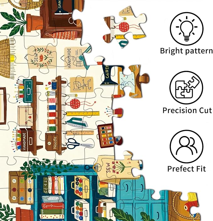 1000 Piece Jigsaw Puzzles for Adults, Sewing Room Puzzle with 1:1 HD Poster, Precise Interlocking, Letter Markings on Back, Dust-Free, Stress Relief & Ideal Family Game Gift