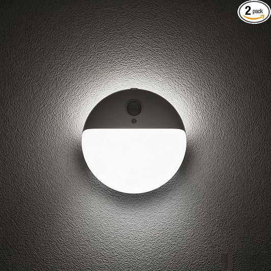 2 Pack Battery Night Light, Toilet Lights, 2.6" Small Motion Senor Light, Stick on Lights, 3 Light Modes, Dimmable LED Nightlight for Closet, Stairs, Garage, Cabinet, Toliet, Daylight White