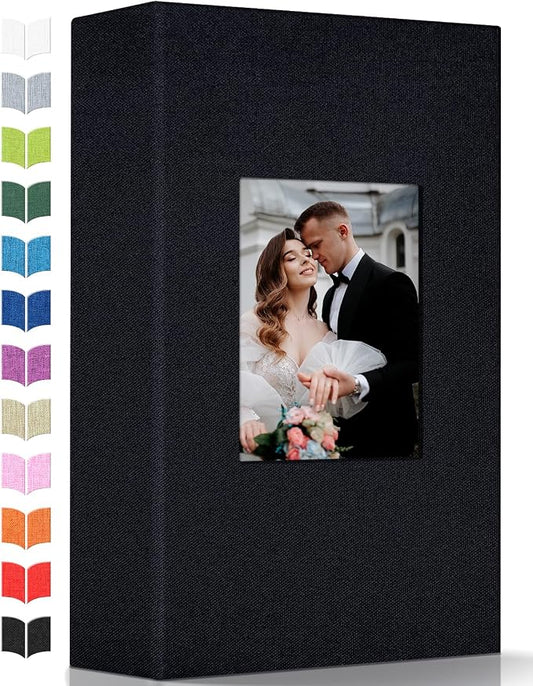 Artfeel Photo Album 4x6 with 300 Pockets,Slip-in Picture Albums,Linen Cover Memory Book with Front Window,White Page Vertical Photo Book for Wedding,Family,Anniversare,Baby,Vacation