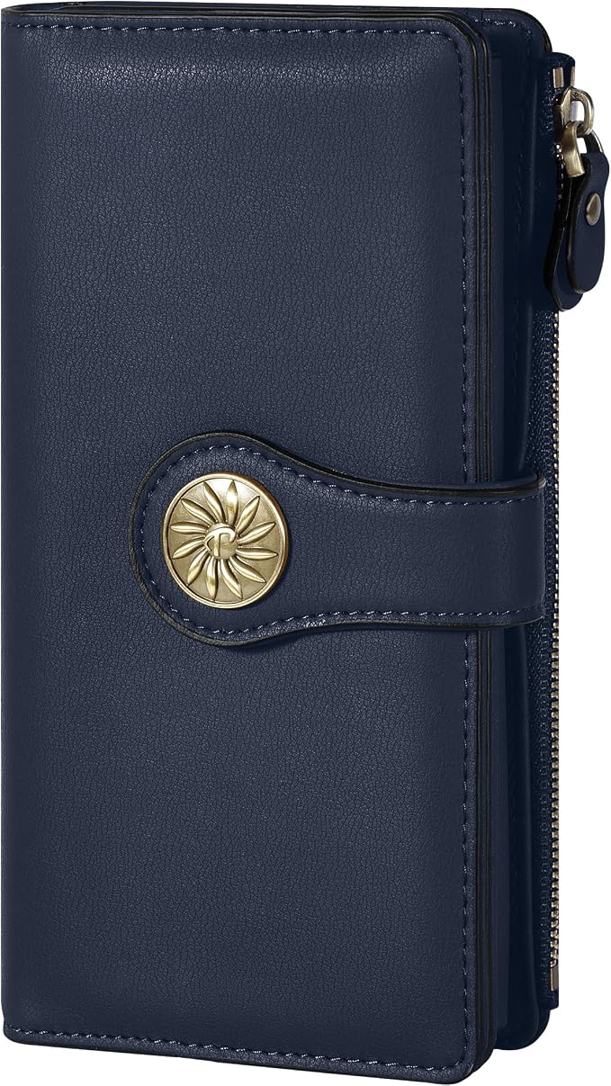 Travelambo Women's Wallet RFID Blocking Trifold Clutch Large Capacity Credit Card Holder Travel Purse
