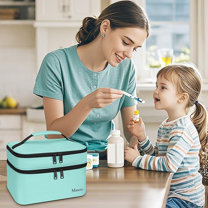 Mancro Dual Layers Medicine Organizer Bag, Pill Bottle Organizer Storage with Lockable Zipper, Medication Travel Bag for Pills, Vitamins, Medical Supplies for Home Storage, Travel, Green