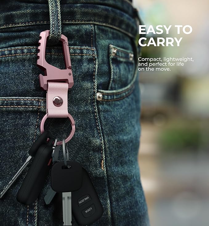 Dexnor Heavy Duty Key Chain Bottle Opener, Carabiner Key Ring Clip Aerospace-grade Stainless Steel Car Key Fob Holder Organizer EDC Keychain Keyring Accessories for Men and Women Peony Pink