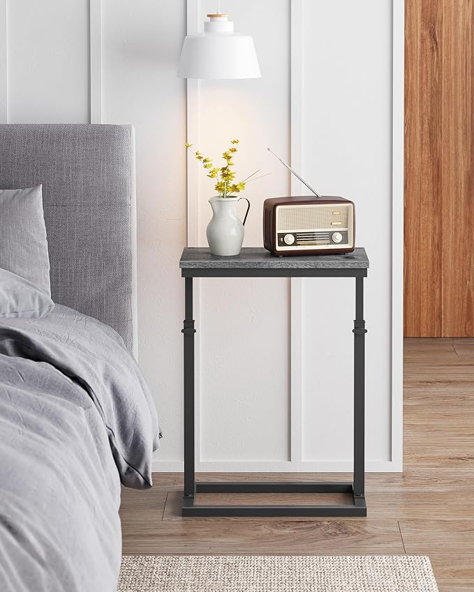 TUTOTAK End Table, Side Table, Tall Couch Table, Sofa Table | for living Room, Bedroom, Grey TB01BY083