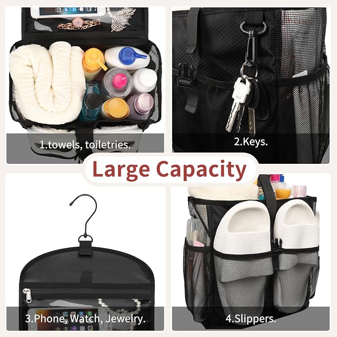 Ethereal Hanging Mesh Shower Caddy Portable for College Dorm Room Essentials, Large Capacity Shower Bag for Guys/Girls, for Beach, Swimming, Gym