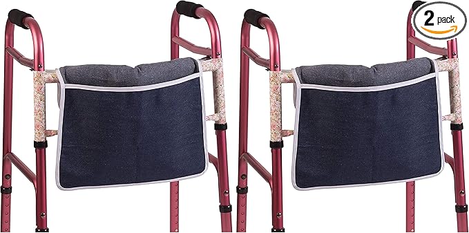 DMI Universal Walker Bag, Single Pocket Carry-All Pouch, Easy to Attach and Fold, Durable, Machine Washable, 12.5 to 15 Inches (Pack of 2)