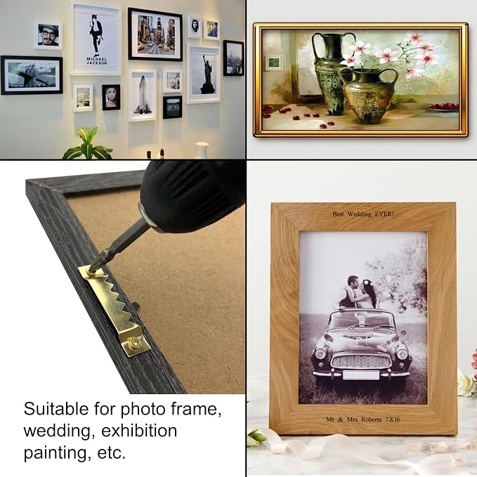 50 Pack Large Heavy Sawtooth Picture Hangers Steel Picture Hangers with Screws Picture Hang Solutions, for Hanging Clock Paintings Artwork Picture Frame Hook Photos (Gold，Supports 50 lbs)