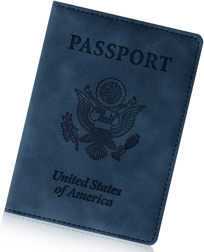 Passport Holder for Travel Essentials, RFID Blocking Passport Cover Wallet Card Case for Women and Men, PU Leather, Dark Blue