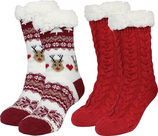 Slipper Socks for Women with Gripper - Winter Non Slip Thick Fuzzy Socks - Warm Cozy Christmas Gift