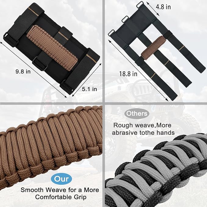2 Pack Paraocrd Roll Bar Grab Handles for Jeep Wrangler Accessories | CJ YJ TJ JK JL LJ JLU JKU Sahara Freedom Rubicon, Gladiator JT (1955-2023 Modle), Upgrade Strong Metal Buckle, Non-Deformable