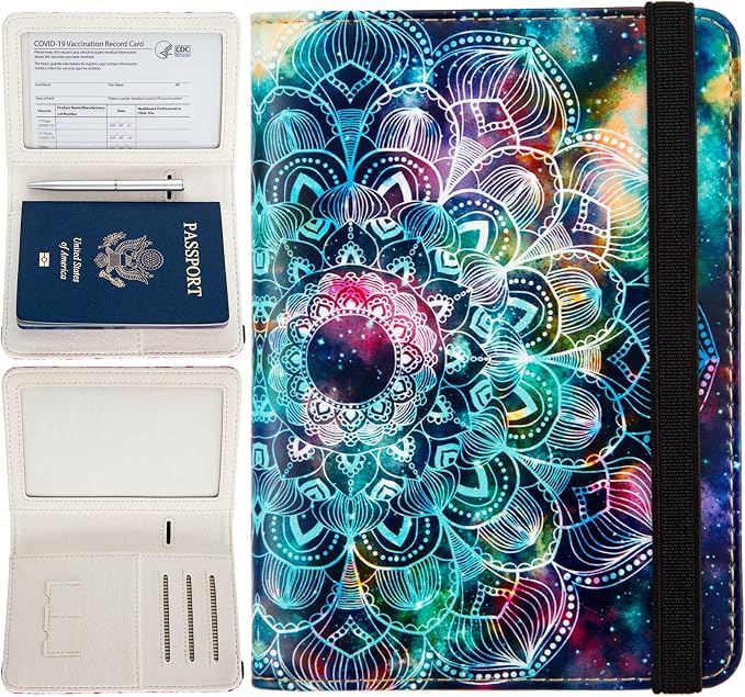 AIRMORS Passport Holder,Passport Cover Rfid Blocking Travel Wallet Cute Personalized Womens Mens Credit Card Wallet (Mandala in the Galaxy)