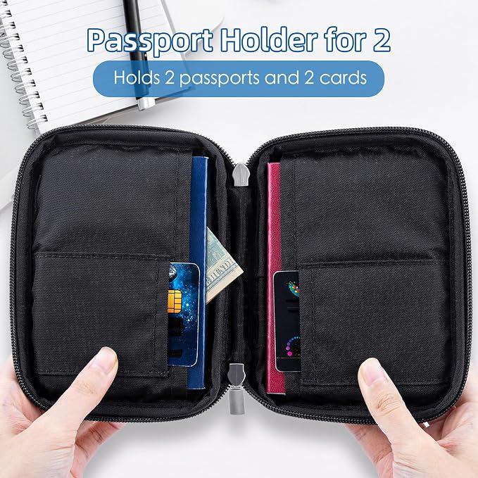 WALNEW Passport Holder for Travel, RFID Blocking Travel Walle Essentials | Travel Document Holder, Passports Wallet Pouch with Card Slots Zipper Pocket for Women Men