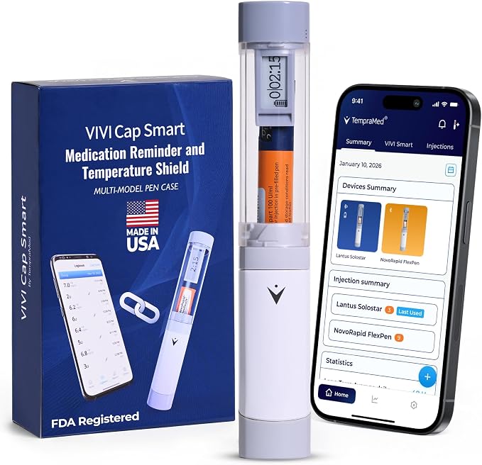 Smart Insulin Pen Cooler Travel Case with Injection Tracking App | GLP1 Medication safe. Injection Tracking & App Reminder Alerts. No Refrigeration or Charging Needed. Support Insulin Users
