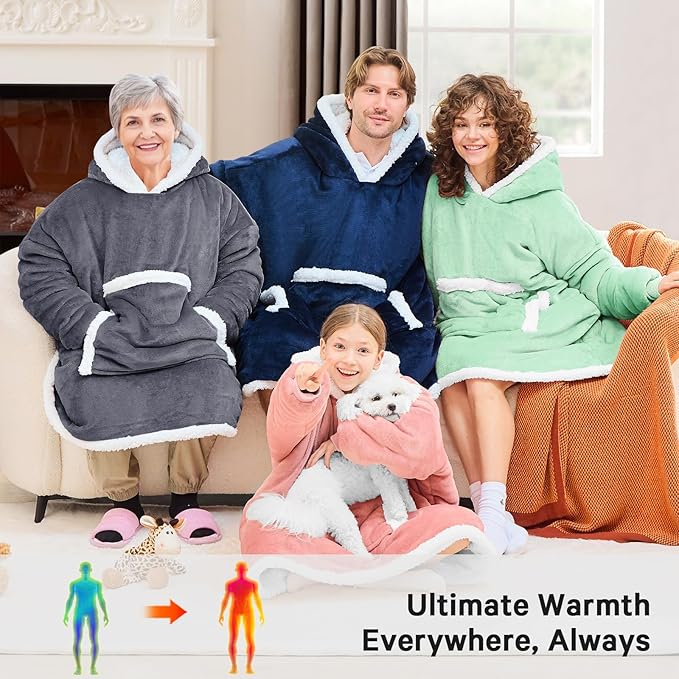 JOYWOO Pink Kids Wearable Blanket Hoodie,Oversized Cat lovers Hoodie Blanket for kids & Teens,Birthday Gifts for Girl Boys,Warm Cozy Fuzzy Sherpa Fleece Blankets with Giant Pocket Gifts,Mellow Rose