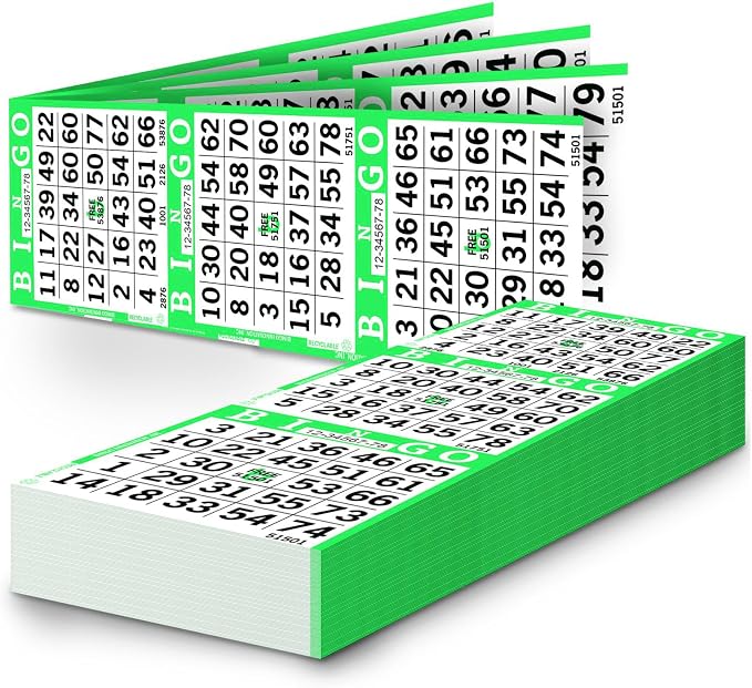 Bingo Paper Sheets – 3 Faces, 12" x 4" – Pack of 500 Disposable Bingo Cards – Recyclable Dauber Paper for Seniors, Adults & Community Events (Lime)