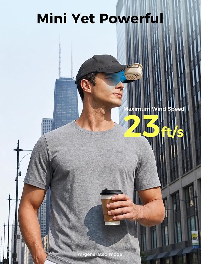 Aecooly Magnetic Clip On Fan, Mini Portable Neck Fan, Mighty Waist Fan | Light Hat Fan, Hands Free USB Rechargeable [10H Max Cooling Time], Personal Battery Powered for Travel, Gifts for Women-Beige