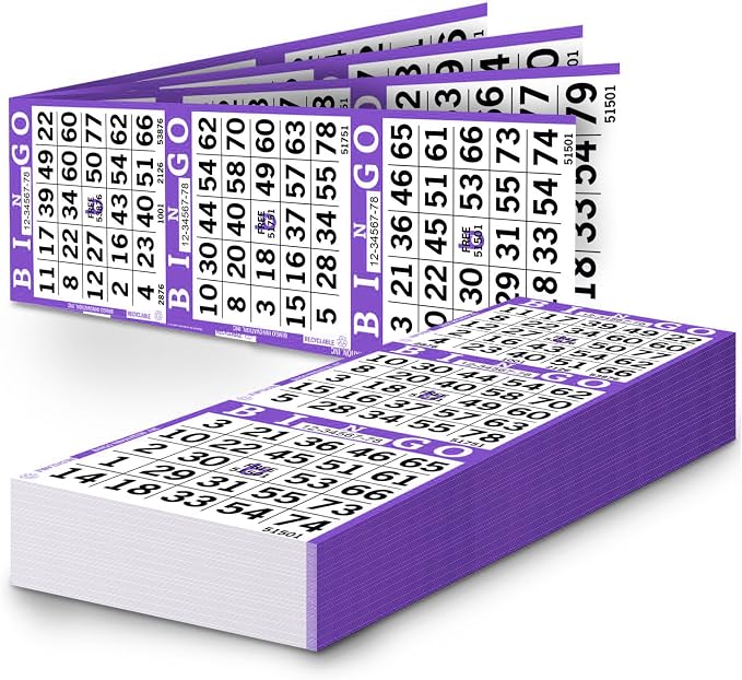 Bingo Paper Sheets – 3 Faces, 12" x 4" – Pack of 500 Disposable Bingo Cards – Recyclable Dauber Paper for Seniors, Adults & Community Events (Purple)