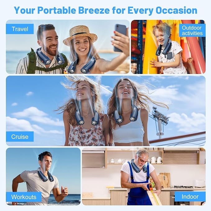 8000mAh Portable Neck Fan with 6 Powerful Speeds, 20H Runtime Cooling Fan | USB-C Rechargeable Fan,Hands-Free 360° Cooling Neck Fan,Twistable,Wearable Personal Fan Gift for Women Men Outdoor