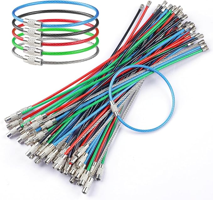 Uniclife 4 Inch Wire Keychain Cable Heavy Duty Stainless Steel Key Ring | Large Holder for Luggage Tag Keeper Travel, 1.8 mm Braided, 4.8 Inch Length, 1.6 Diameter, 80 lbs Hold, Corrosion Resistant