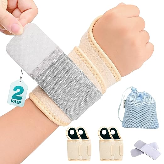 Wrist Support Brace for Carpal Tunnel 2 Pairs Right Left Hand, Wrist Wraps for Women Men, Adjustable Wrist Brace for Tendonitis, Arthritis, Pain Relief, Weightlifting, Sports, Day Night Support, Nude