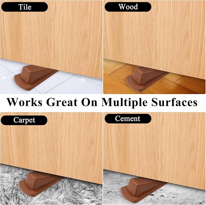 4 Pack Door Stoppers for Bottom of Door, Brown 4.8x2.2x1.3in Door Stops, Rubber Door Stopper Wedge, Sturdy Stackable Door Stops for Floor