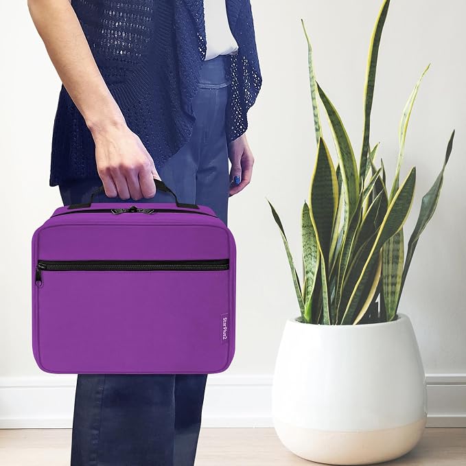Large Medicine Organizer Bag – 10 Pocket Pill Bottle Organizer for Travel & Home Storage, Purple