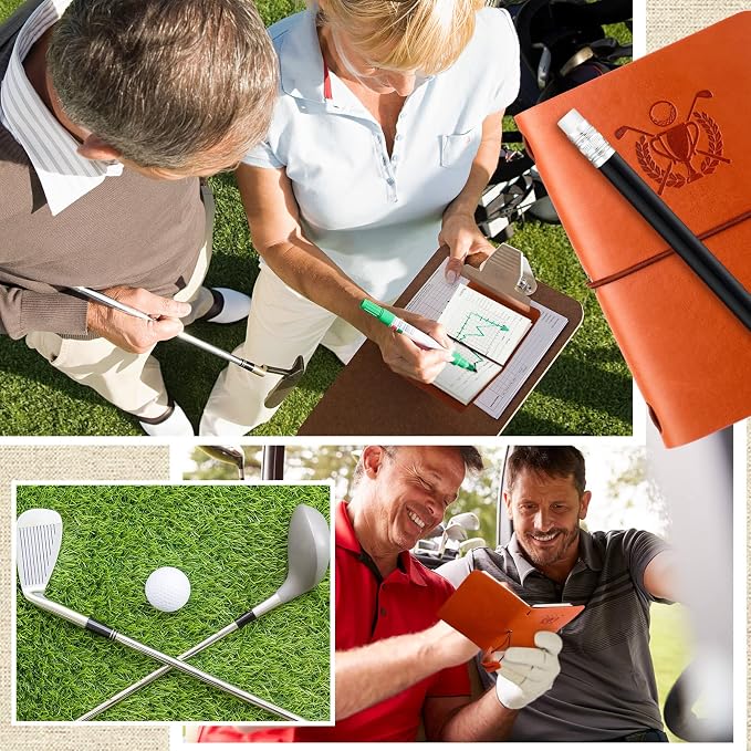 Yexiya Golf Scorecard Book with Pencil, Leather Golf Journal Scorecard Holder Accessories Notebook Log Pocket Score Cart Book Gift for Men Golfers, Sports and Outdoor Club Accessories