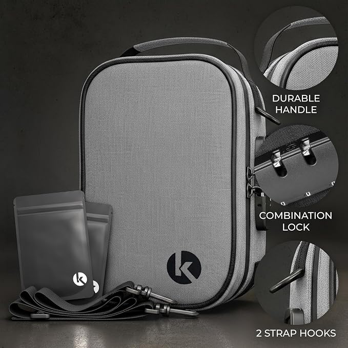KIBAGA Travel Pill Organizer & Secure Medicine Storage Bag with Lock - Personal Container Box with Smell Control -Portable Water Proof Case for Vitamins, Supplements & First Aid