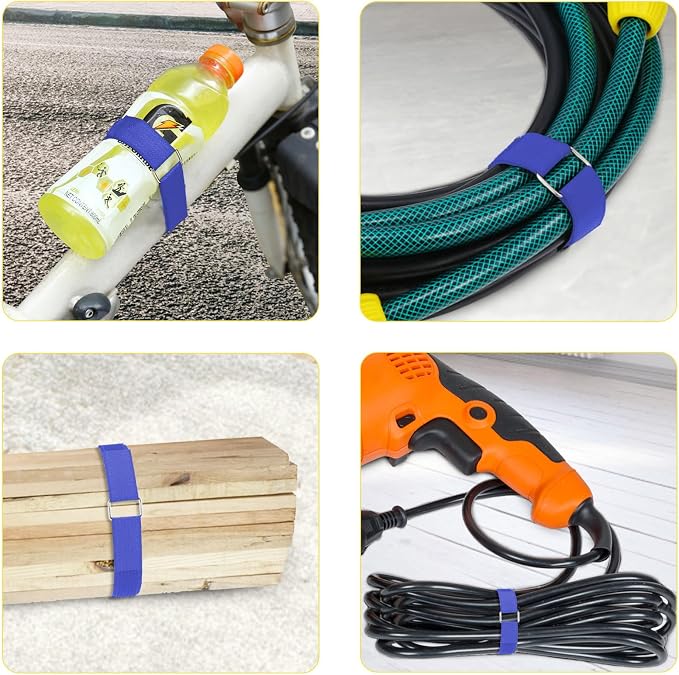 YMCRLUX 1"x16ft Hook and Loop Straps with 25 Metal Buckles, Adjustable Fastening Cable Straps, Cut-to-Length Cinch Strap, Reusable Nylon Securing Cord Ties for Organizer or Storage, 1 inch Wide,Blue