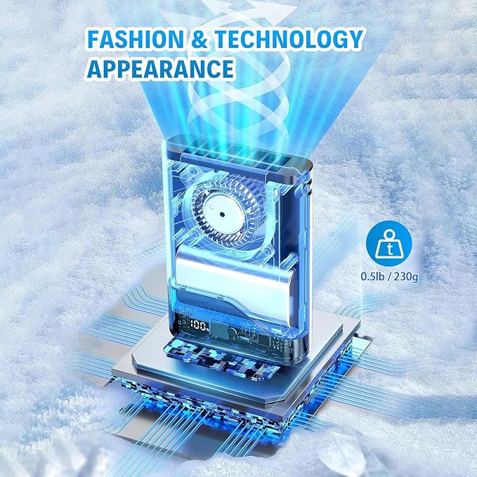 Portable Waist Fan, Powerful Rechargeable Handheld Cooling Shirt Fan with LED Display, USB C Personal Clip On Wearable Neck Straps Fans with Lanyard for Outdoor Working Sports Camping Travel