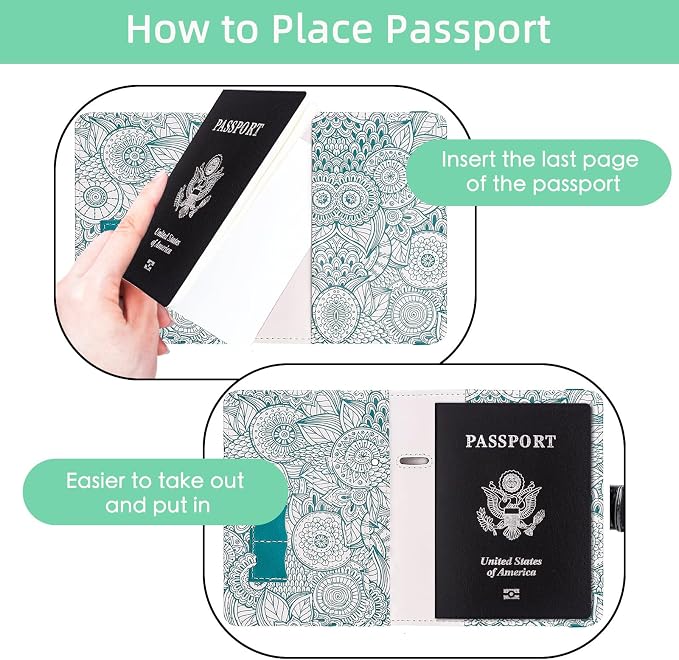 WALNEW Passport Holder for Travel, RFID Passport Wallet, Travel Essentials | PU Leather Passport Cover Case with Pen Holder, Travel Must Haves Accessories, Passport Book Holder for Women Men