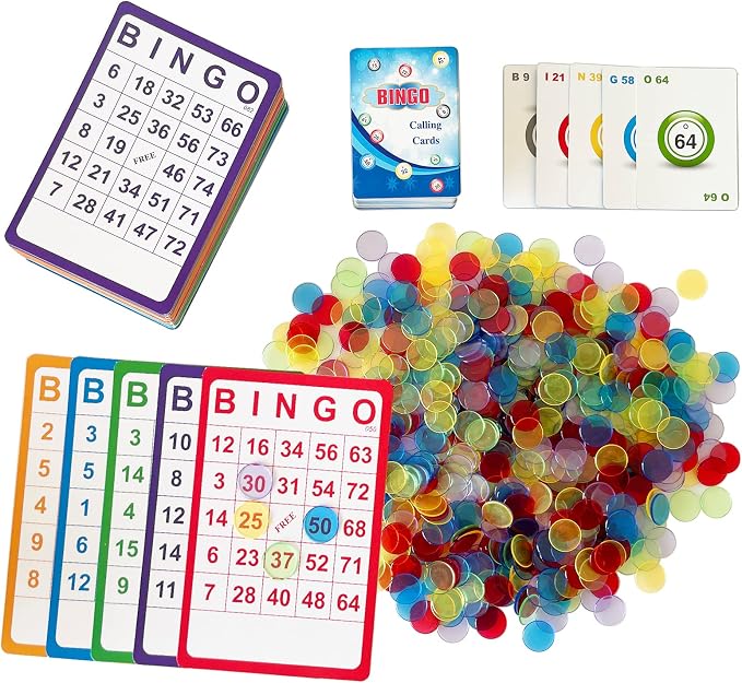 Yuanhe Complete Bingo Game Set - 100 Bingo Cards,1000 Chips and Deck of Calling Cards for Family,Large Groups,Parties,Game Nights