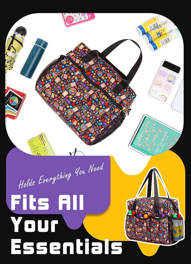Bingo Bag with Pockets for Daubers Dabbers Bolsa Negra para Juego Black | Organizador portátil; holds dabbers, cards, tickets, chips and lucky charms for casino nights