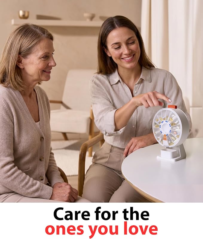 Pill Dispenser 14 Day – Rotating Medicine Organizer Wheel with Push Button, Wall Mounted or Desktop Manual Pill Dispenser for Elderly & Seniors, Large Capacity Vitamin & Medication Organizer