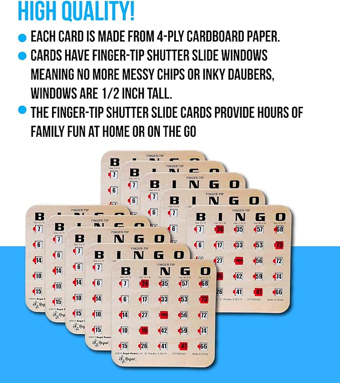 Regal Bingo Bulk Bingo Cards with Sliding Windows - Reusable Large Print Bingo Game Cards for Adults Large Group - 25 Pack, Woodgrain