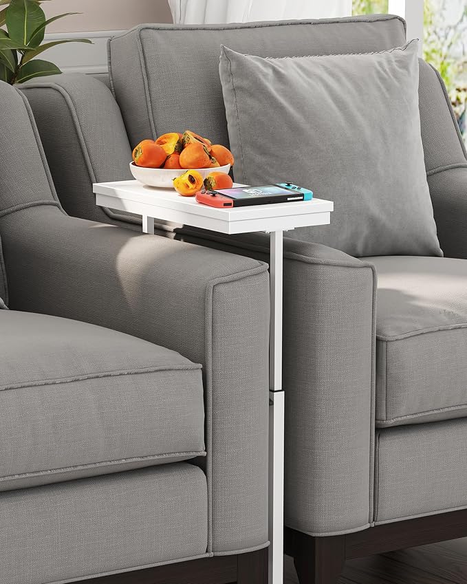 TUTOTAK End Table, Side Table, Tall Couch Table, Sofa Table | for living Room, Bedroom, White TB01BW083