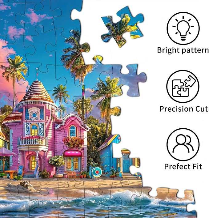 Puzzles for Adults 1000 Pieces,Romantic Beach Jigsaw Puzzle with 1:1 HD Poster,1000 piece Puzzles with Letters on Back, Stress Relief Ideal Gift for Family Games