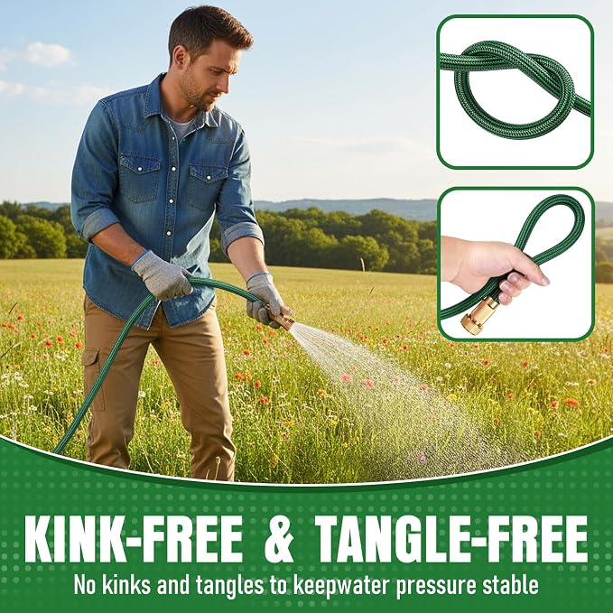 NON-EXPANDABLE 95 ft Garden Hose, Heavy Duty Flexible Water Hose, Kink Resistant Lightweight Hybrid Hose with Durable Fabric Skin, Leakproof Hose Male to Female Fittings