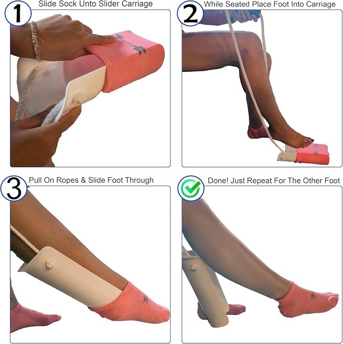5 STAR SUPER DEALS Sock Slider Aid Shoe Horn with Foam Handles and Adjustable 40" Cords - Easy On and Off Stocking Slider Assist Tool - Ideal Mobility Aid for Elderly, Pregnancy, & Post Surgery